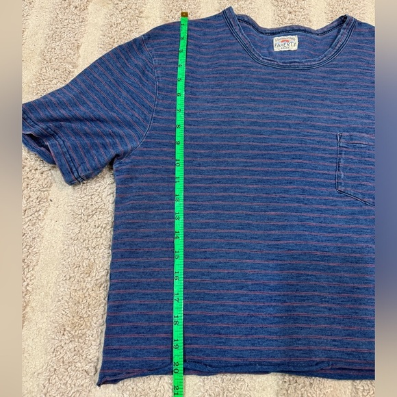 Faherty pocket tee crewneck short sleeves raw hem cropped oversized top striped - Picture 5 of 6